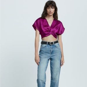 Zara Purple Satin Crop Top